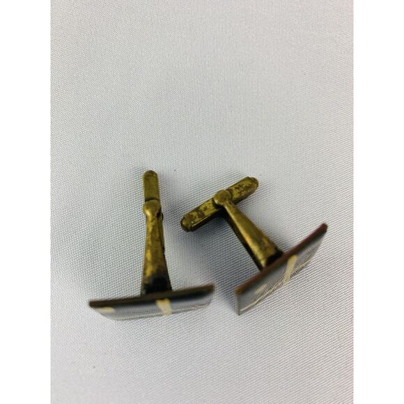 Vintage Men's Enameled Goldtone and Black Square Cufflinks Artsy Retro Toggle - Picture 9 of 12